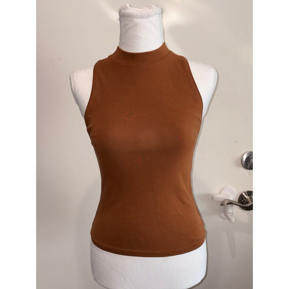 ZARA Brown Mock Neck Tank Top | Size S | Cropped, Stretch, Sleeveless
